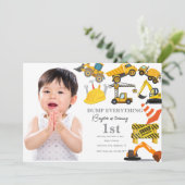 おしゃれな建設業の1歳の男の子の誕生日パーティーの招待状 招待状 (スタンド正面)
