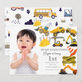 おしゃれな建設業の1歳の男の子の誕生日パーティーの招待状 招待状 (正面/裏面)