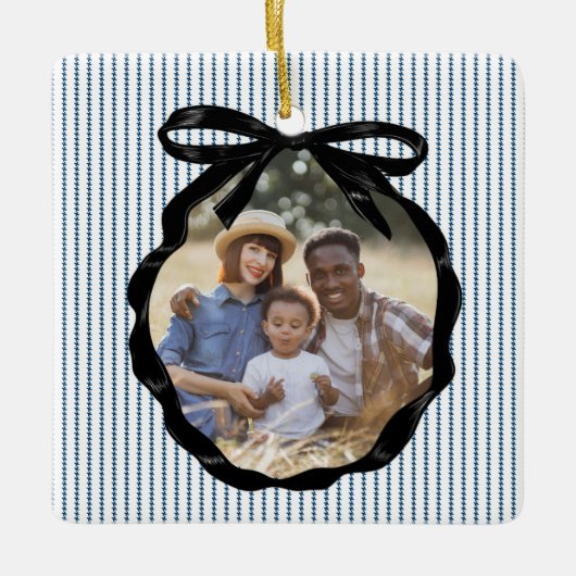 おしゃれな弓形フレームインディゴ写真 セラミックオーナメント (正面)