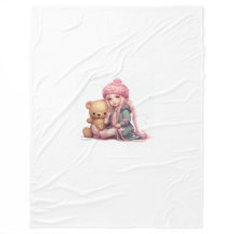 「おしゃれな心地よいかわいい女の子 – ドールブランケット付き」