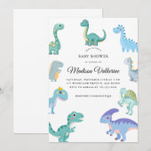 おしゃれな恐竜のベビーシャワー 白 招待状 (正面/裏面)