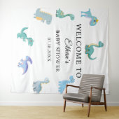 おしゃれな恐竜ベビーシャワー 白 タペストリー (インサイチュ(横))