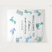 おしゃれな恐竜ベビーシャワー 白 タペストリー (正面(横))