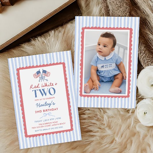 おしゃれな愛国心あふれる7月4日のアメリカ独立記念日に2歳の誕生日写真 招待状