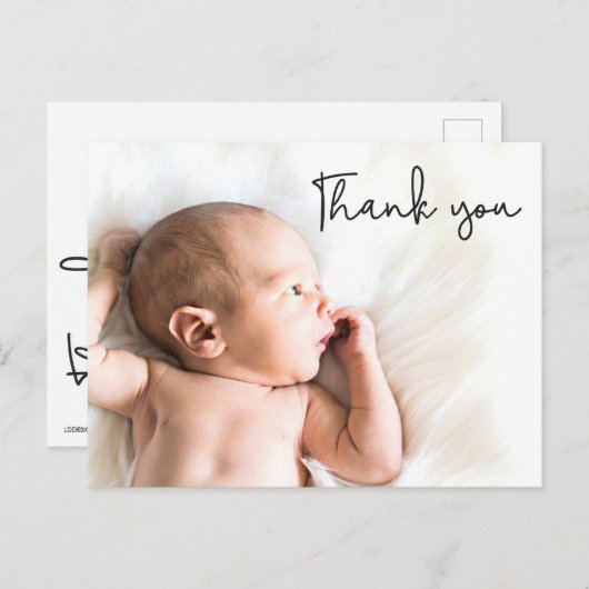 おしゃれな感謝のメッセージカード 赤ちゃんの写真 案内ポストカード (正面/裏面)