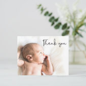 おしゃれな感謝のメッセージカード 赤ちゃんの写真 案内ポストカード (スタンド正面)