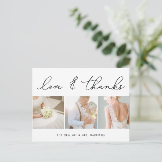 おしゃれな感謝 | 結婚式の写真コラージュお礼カード ポストカード (スタンド正面)
