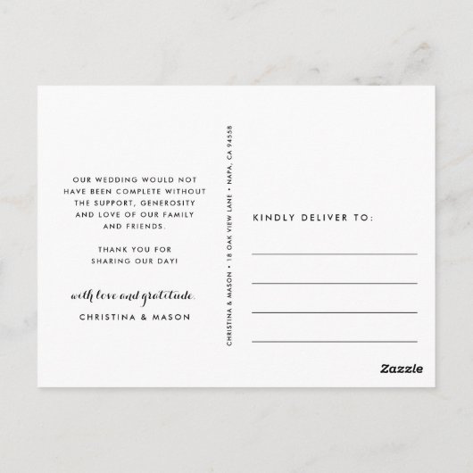 おしゃれな感謝 | 結婚式の写真コラージュお礼カード ポストカード (裏面)