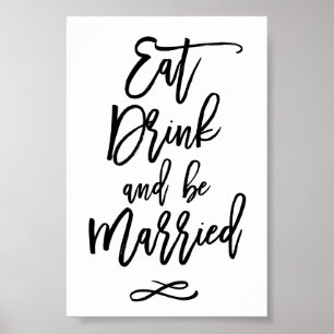 おしゃれな手描きのウェディング - 食べ、飲み、結婚しよう ポスター