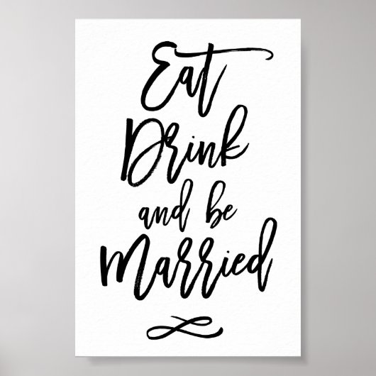 おしゃれな手描きのウェディング - 食べ、飲み、結婚しよう ポスター (正面)