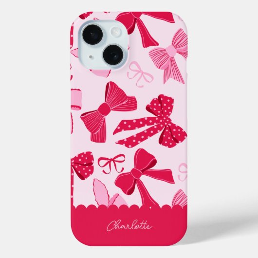 おしゃれな手描きのコケット風ピンクと赤のリボン Case-Mate iPhoneケース (裏面)