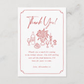 おしゃれな手描きのピザとワインのブライダルシャワーのお礼状 サンキューカード (正面)