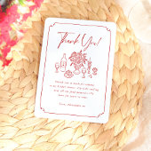 おしゃれな手描きのピザとワインのブライダルシャワーの感謝カード サンキューカード