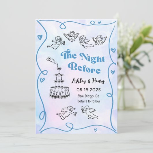 おしゃれな手描きのリハーサルディナー前夜 招待状 (スタンド正面)