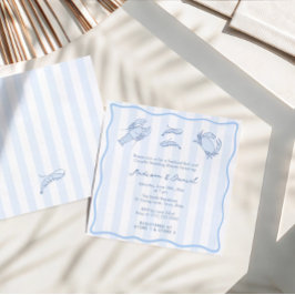 おしゃれな手描きの海の幸パーティー ウェディングシャワーの招待状 招待状