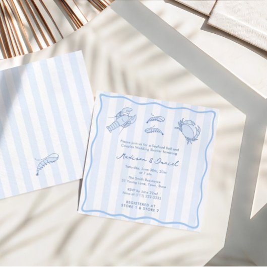 おしゃれな手描きの海の幸パーティー ウェディングシャワーの招待状 招待状