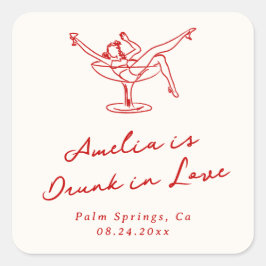 おしゃれな手描きの赤い独身最後の夜 スクエアシール