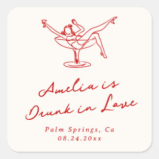 おしゃれな手描きの赤い独身最後の夜 スクエアシール