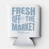 おしゃれな手描きの青い新鮮な市場から届いたばかり 缶クーラー (裏面)