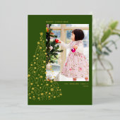 おしゃれな手描きツリー グリーン 縦型 本物のホイル ホリデーカード  箔シーズンカード (立ち正面)