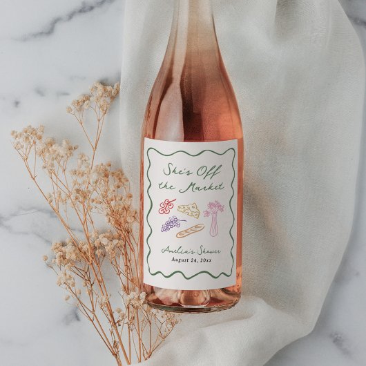 おしゃれな手描きデザインの「マーケットからおさえて」 ワインラベル