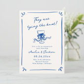 おしゃれな手描きネイビーブルーの婚約パーティー 招待状 (スタンド正面)