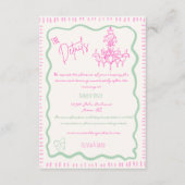 おしゃれな手描きピンクのリボンと波線のウェディング詳細情報 エンクロージャーカード (正面)
