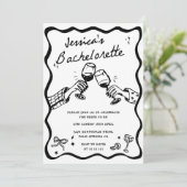 おしゃれな手描きブラックカクテル独身最後の夜 招待状 (スタンド正面)