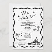 おしゃれな手描きブラックカクテル独身最後の夜 招待状 (裏面)