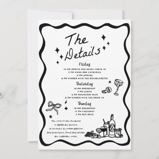 おしゃれな手描きブラックカクテル独身最後の夜 招待状 (裏面)