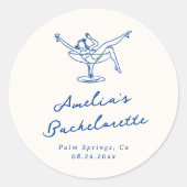 おしゃれな手描きブルーの独身最後の夜 ラウンドシール (正面)