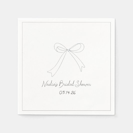 おしゃれな手描きミニマルなリボンの花嫁のシャワーナプキン スタンダードカクテルナプキン (正面)