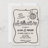 おしゃれな手描きモダン落書きユニークウェディング 招待状 (正面)