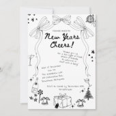 おしゃれな手描きリボンの新年パーティー 招待状 (正面)