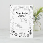 おしゃれな手描きリボンの新年パーティー 招待状 (スタンド正面)