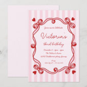 おしゃれな手描きリボン誕生日 招待状 (正面/裏面)