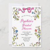 おしゃれな手描き落書きレトロ ブライダルシャワー 招待状 (正面)