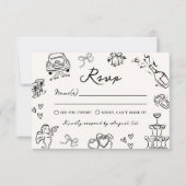 おしゃれな手描き落書き ウェディングRSVP 招待状 (正面)