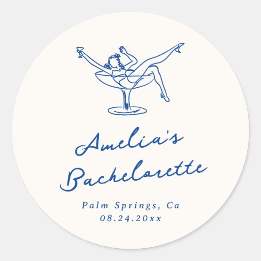 おしゃれな手描き青の独身最後の夜 ラウンドシール (正面)