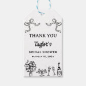 おしゃれな手描き黒の花嫁シャワー ギフトタグ (正面)