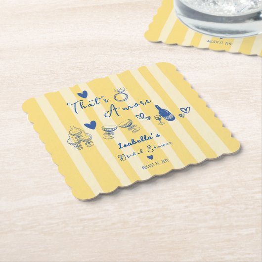 おしゃれな手描き That's amore ブライダルシャワー ペーパーコースター (アングル)