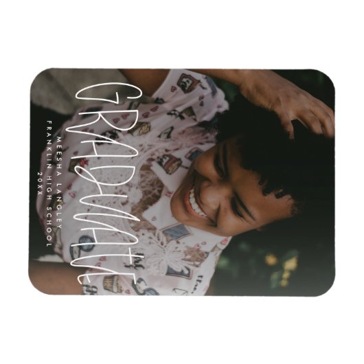 おしゃれな手書きオーバーレイ写真 卒業のお知らせ マグネット (横)