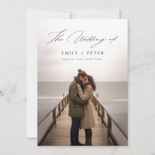 おしゃれな手書きスクリプト両面写真ウェディング 招待状 (正面)