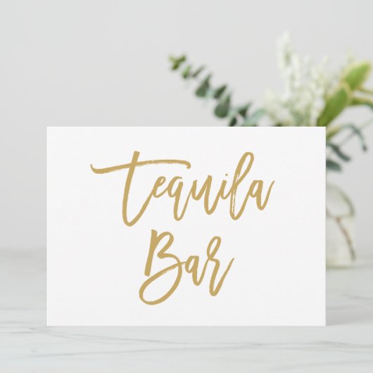 おしゃれな手書きテキーラーバー ゴールド 招待状 (スタンド正面)