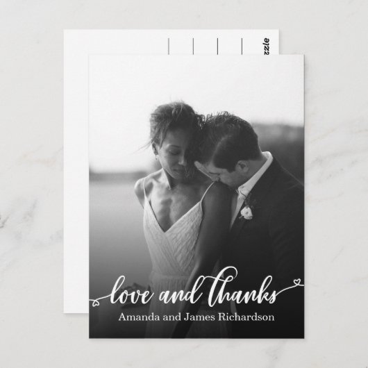 おしゃれな手書きハートのウェディング サンクスカード ポストカード (正面/裏面)