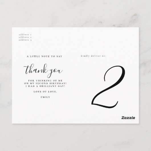 おしゃれな手書きフォントの写真付き誕生日パーティー感謝カード ポストカード (裏面)