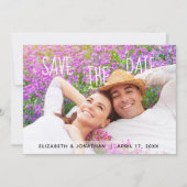おしゃれな手書きフォントの写真付き Save The Date 招待状 (正面)