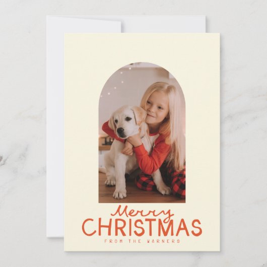 おしゃれな手書き文字とアーチ状の写真のクリスマス シーズンカード (正面)