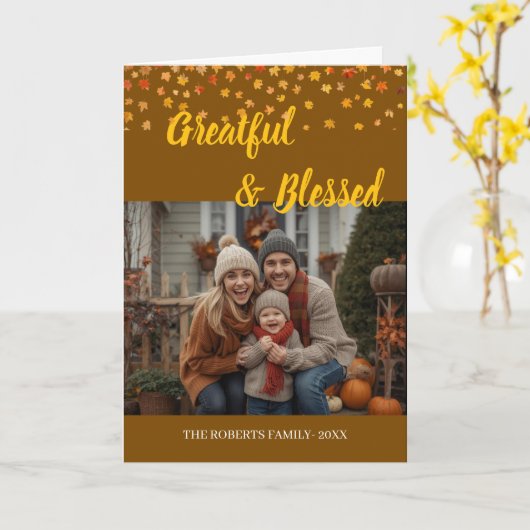 おしゃれな手書き文字のカスタム感謝祭 折りたとう式カード カード (黄色い花)