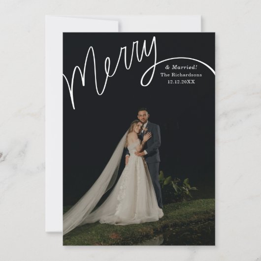 おしゃれな手書き文字の結婚写真「Merry」 シーズンカード (正面)